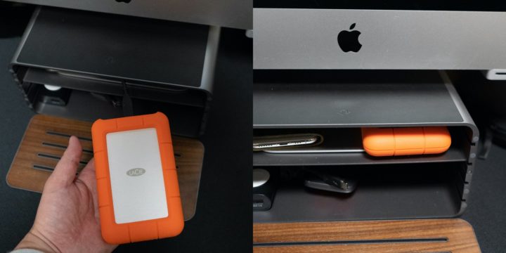 LaCie Rugged USB-CはiMacスタンドTwelve Southの「HiRise Pro」に収納