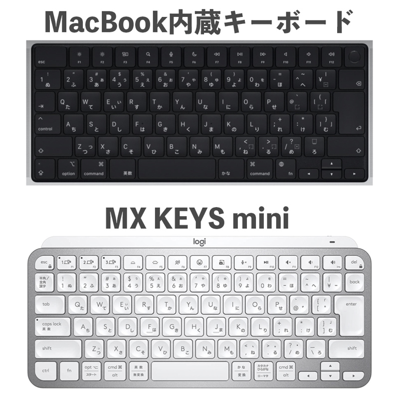 MacBook内蔵キーボードとMX KEYS miniのキーレイアウトの差
