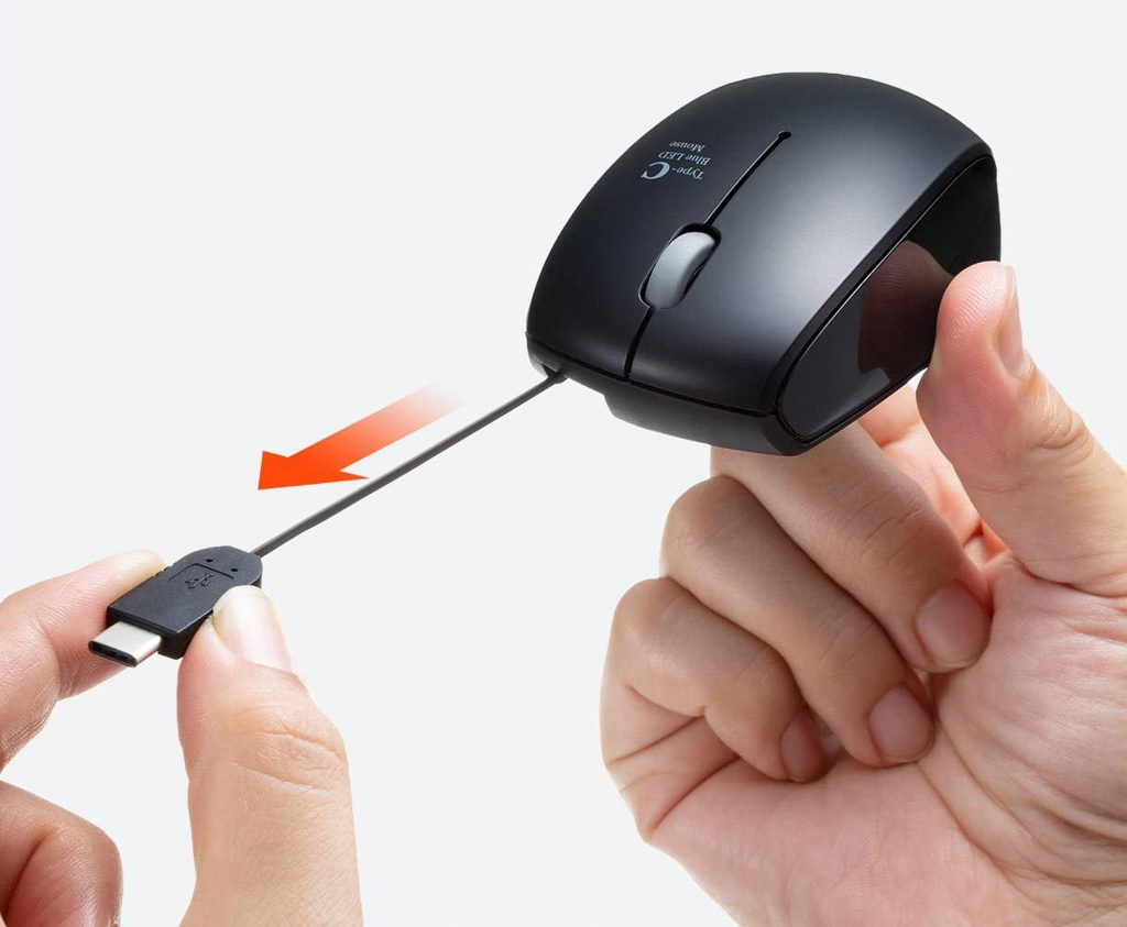USB-C対応の巻き取り式有マウス（400-MA100）【サンワダイレクト】巻き取り式有線マウス