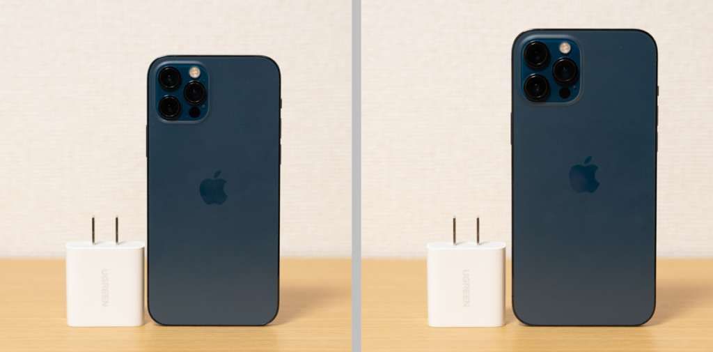 UGREEN 20W USB-C充電器とiPhoneのサイズ比較