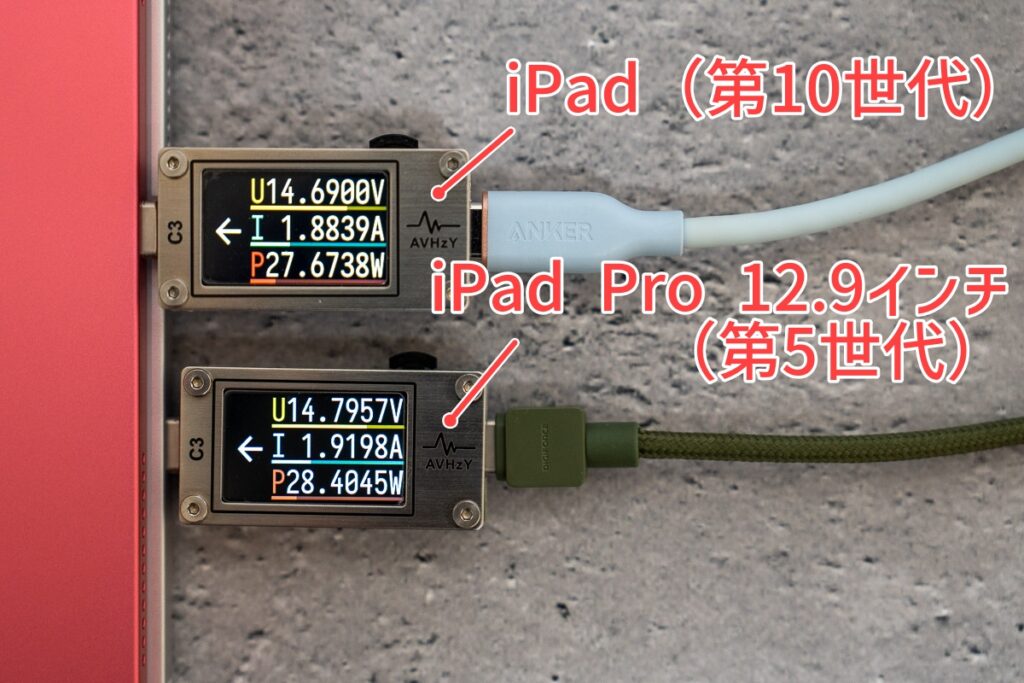 iPad（第10世代）とiPad Pro 12.9インチ（第5世代）を同時充電