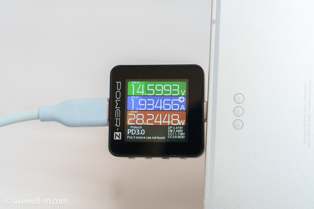 Anker 511 Charger (Nano 3, 30W）でiPad Pro 12.9インチを充電中のワット数