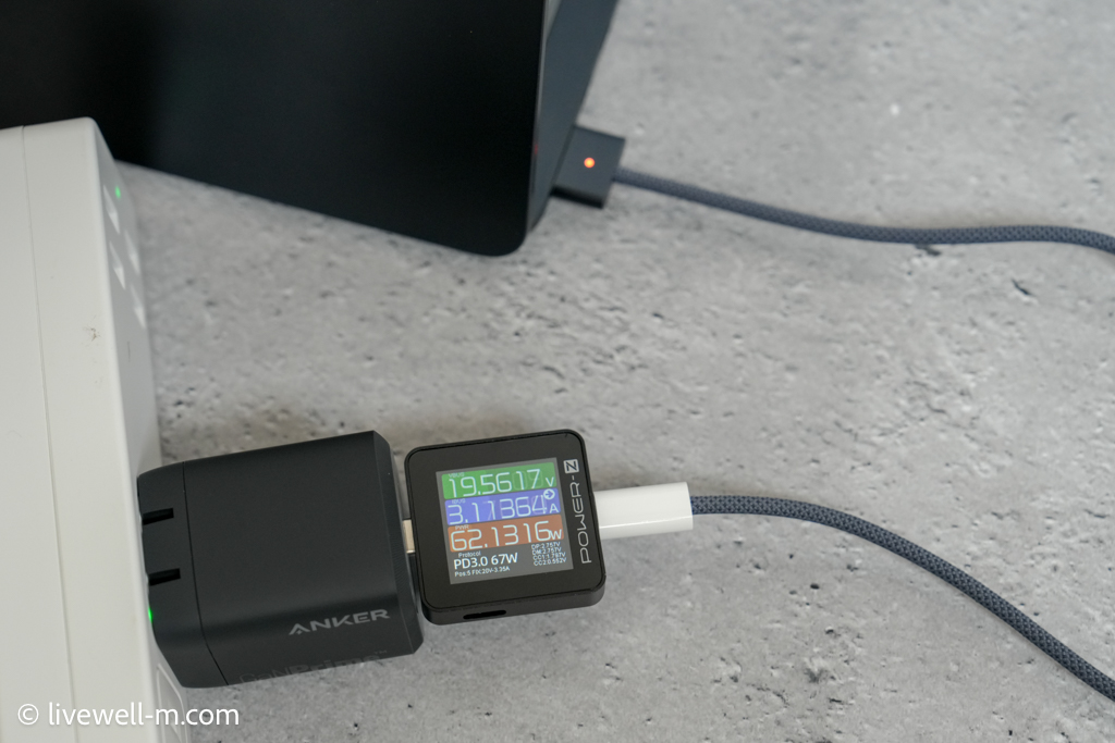 Anker Prime Wall Charger (67W, 3 ports, GaN) でM2 MacBook Airを充電